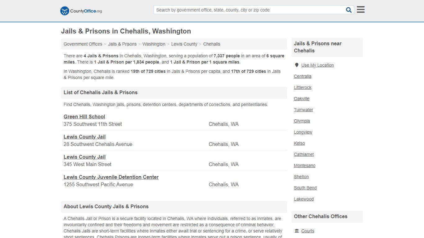 Jails & Prisons - Chehalis, WA (Inmate Rosters & Records)